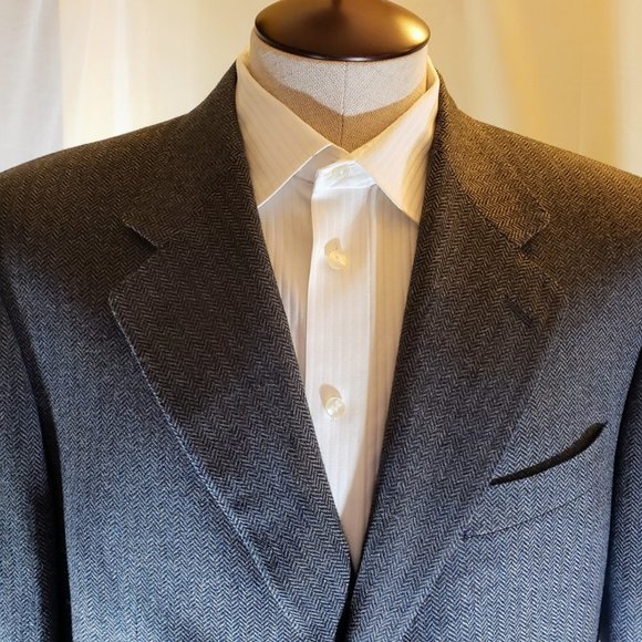 Canali S/C Gray -Herringbone 3Btn Wool/Cashmere Blend - Picture 1 of 13